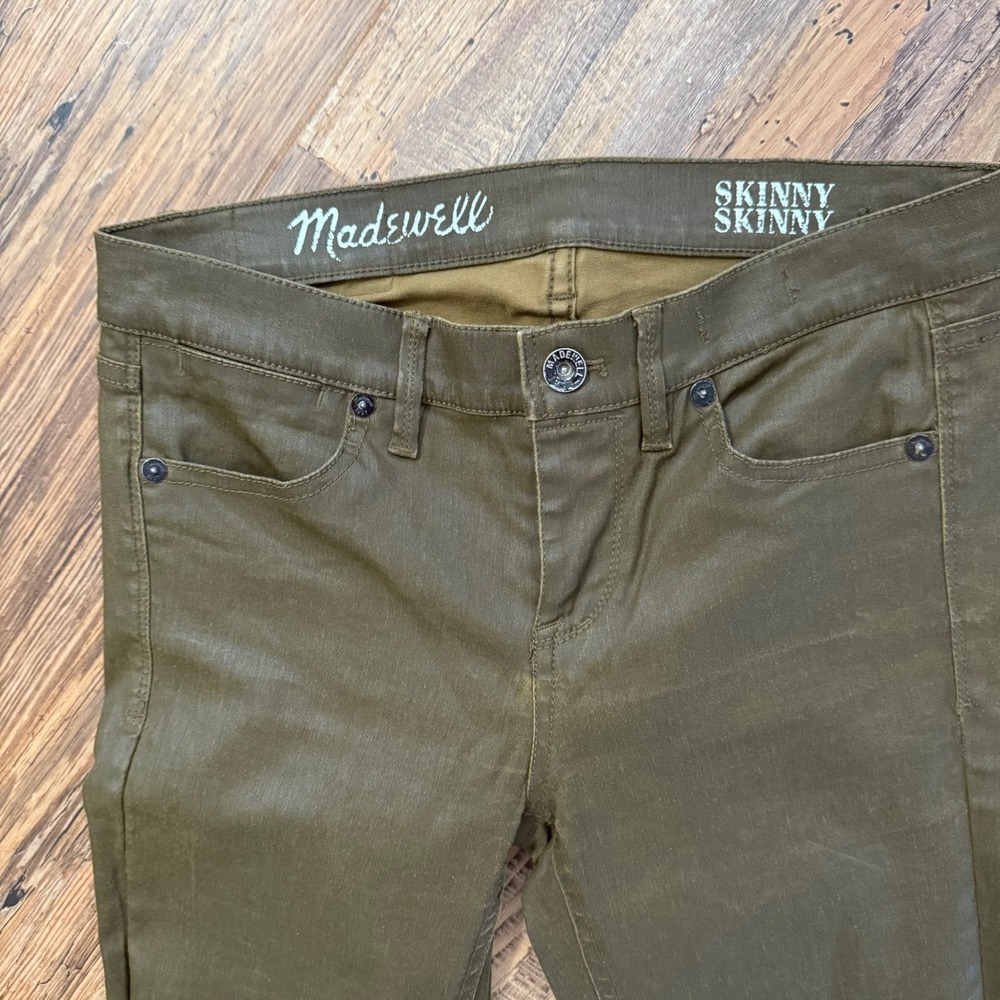 Madewell Skinny Skinny Jeans Womens 25 Olive Green Coated Waxed Excellent HOT! - Picture 3 of 9